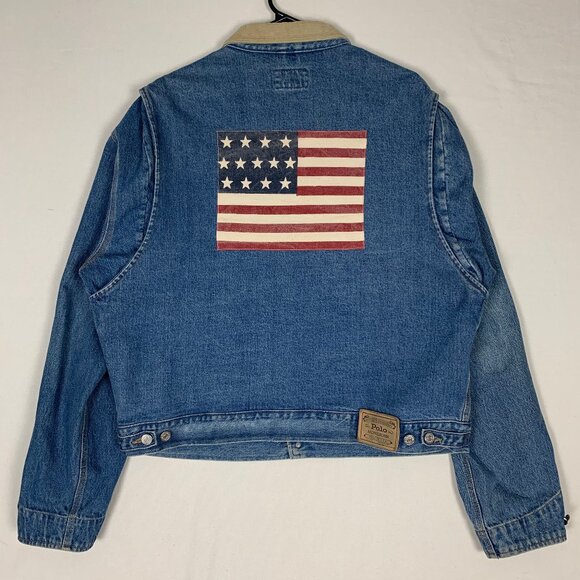 Vintage Polo Ralph Lauren Men's USA American Flag Denim Jacket XL Made in USA
